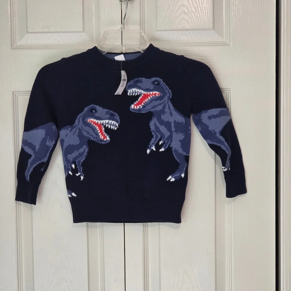 Baby Gap Boys Navy Blue Dinosaur T-Rex Intarsia Knit Sweater 4T New With‎ Tags